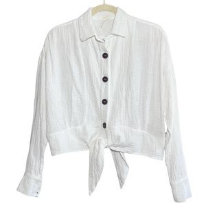 Free People 'Sun Streaks' Tie Front Top in White Gauze Relaxed Fit